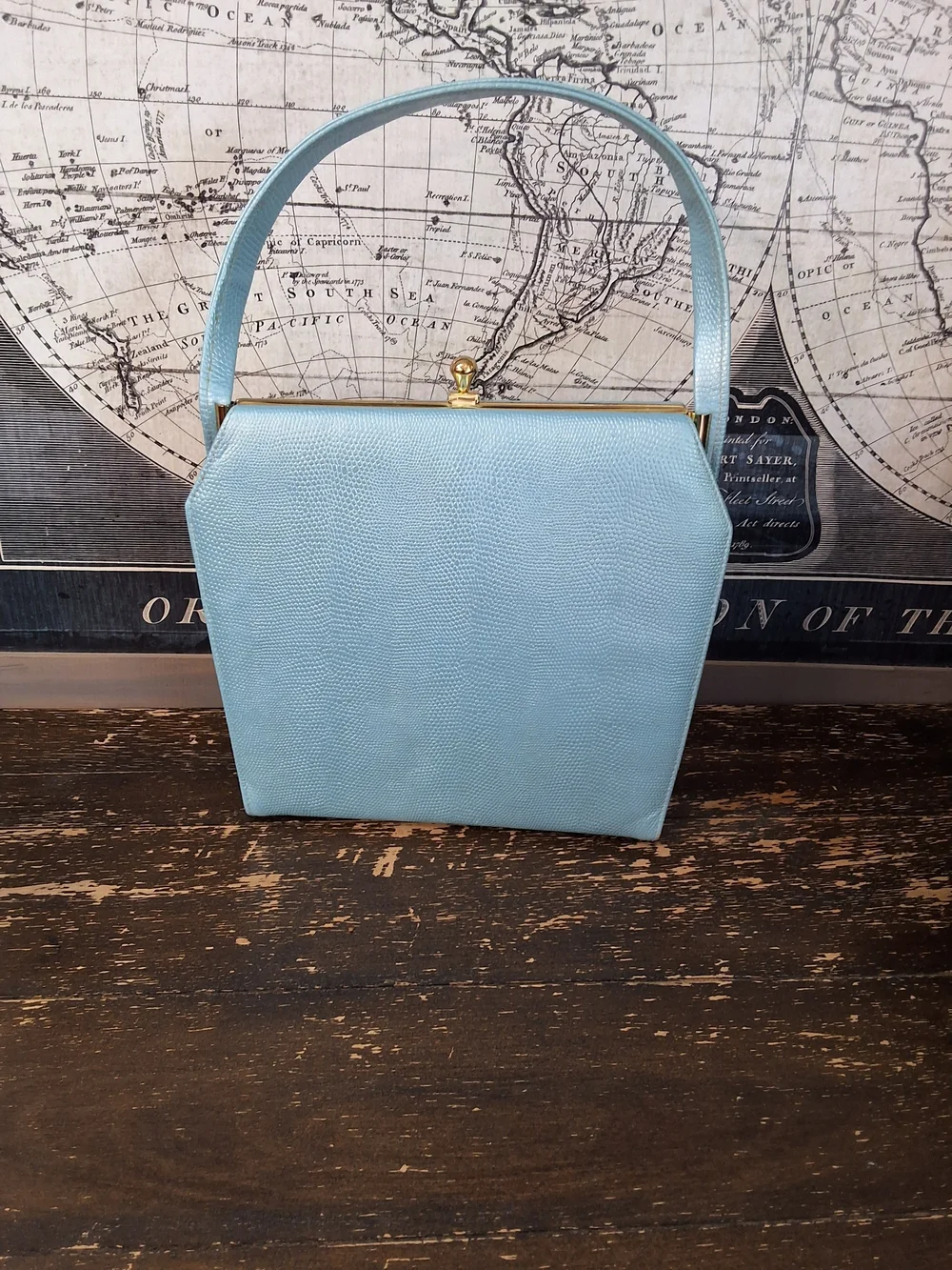 Vintage 60s Light Blue Structured Top-Handle Women's Bag